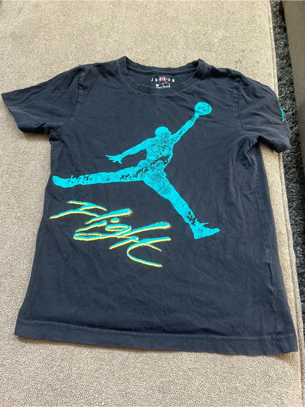 Jordan Boys Jumpman Graphic T-Shirt Black Teal Size M 10-12